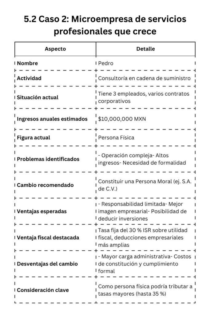 5.2 Caso 2 Microempresa de servicios profesionales que crece